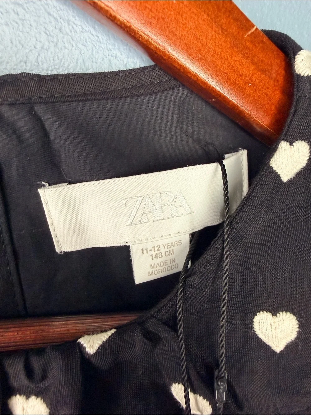 NWT ZARA Girls Heart Embroidered Black Dress Party Wedding Evening | Size 11-12